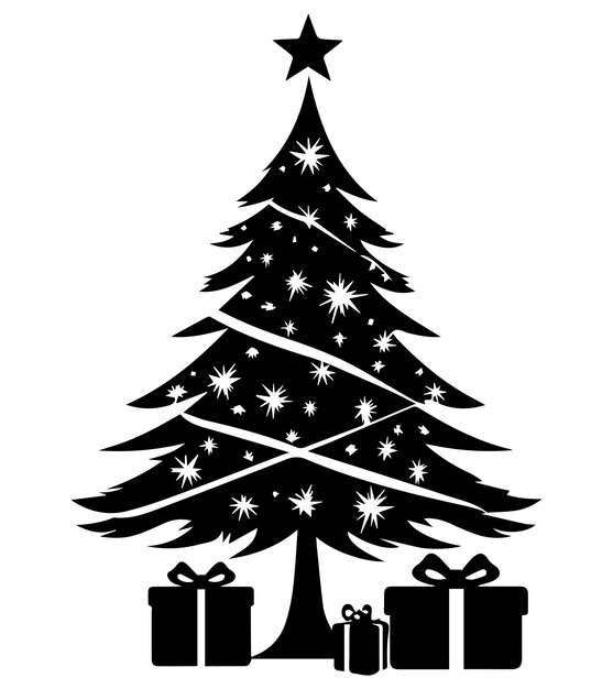 conjunto de árboles de Navidad de año nuevo con regalos diseño de silueta vector aislado
