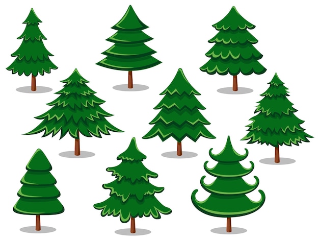 Conjunto de árboles de Navidad. Colección de feliz navidad y año nuevo. Ilustración vectorial.