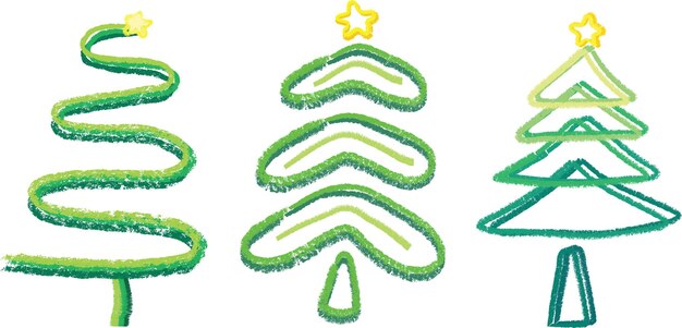 El conjunto de árboles de Navidad de Doodle Line Crayon Brush Stroke