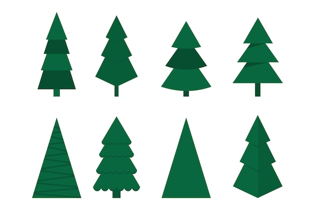 Conjunto de árboles de Navidad Iconos verdes festivos Vector de formas de pino Diseño de vacaciones
