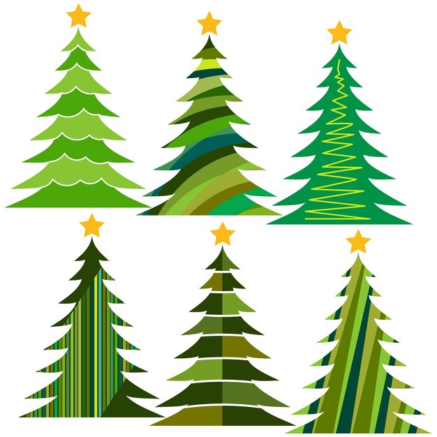 Conjunto de árboles de Navidad. Ilustración de vector aislado de feliz Navidad y próspero año nuevo.