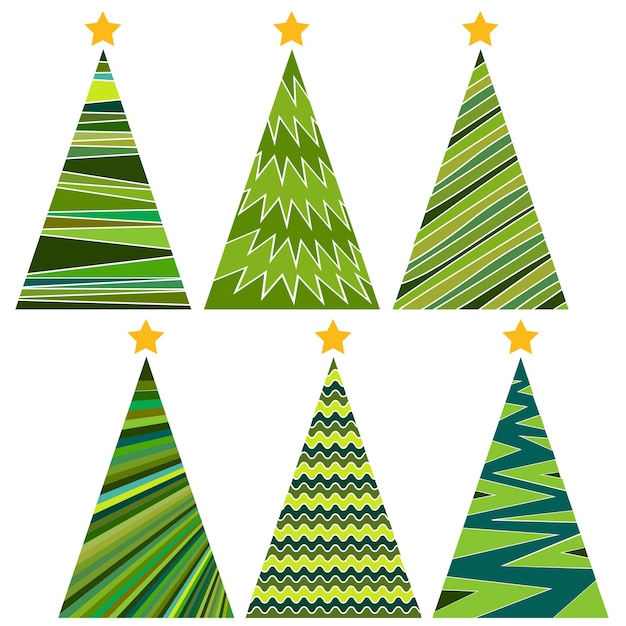 Conjunto de árboles de navidad. ilustración de vector aislado de feliz navidad y próspero año nuevo.