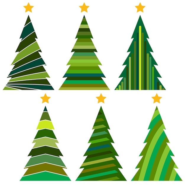 Conjunto de árboles de Navidad. Ilustración de vector aislado de feliz Navidad y próspero año nuevo.