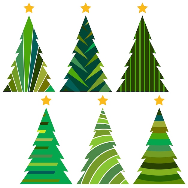 Conjunto de árboles de Navidad. Ilustración de vector aislado de feliz Navidad y próspero año nuevo.