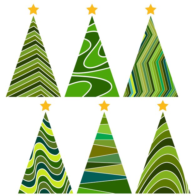 Conjunto de árboles de Navidad. Ilustración de vector aislado de feliz Navidad y próspero año nuevo.