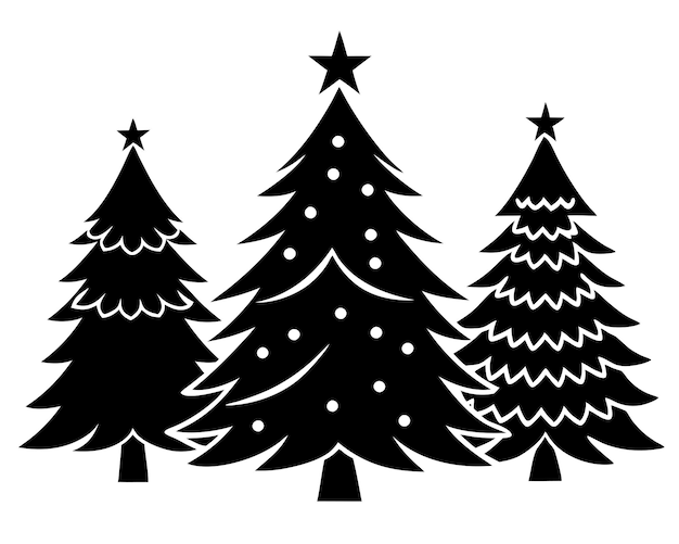 conjunto de árboles de Navidad silueta negra arte vectorial e ilustración