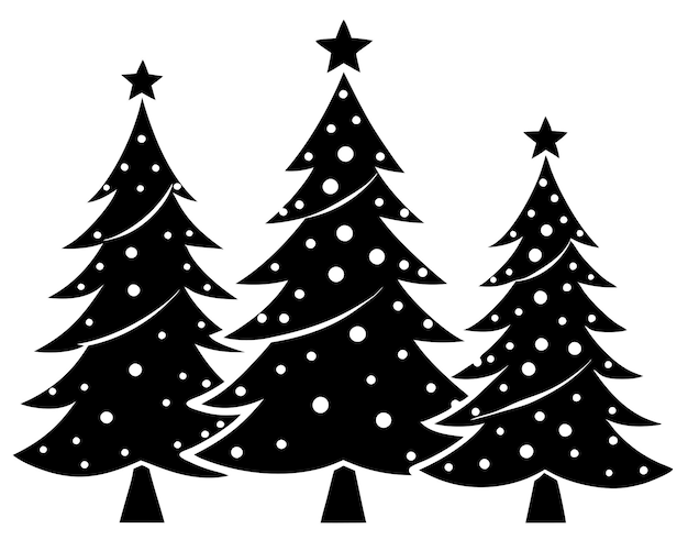 conjunto de árboles de Navidad silueta negra arte vectorial e ilustración