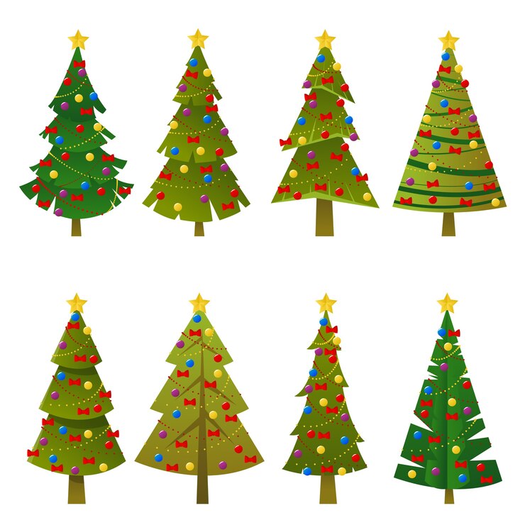 Vector conjunto de árboles de navidad verdes planos