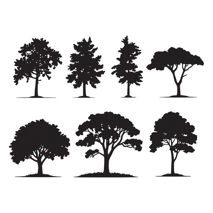 conjunto de árboles de silueta de arte vectorial