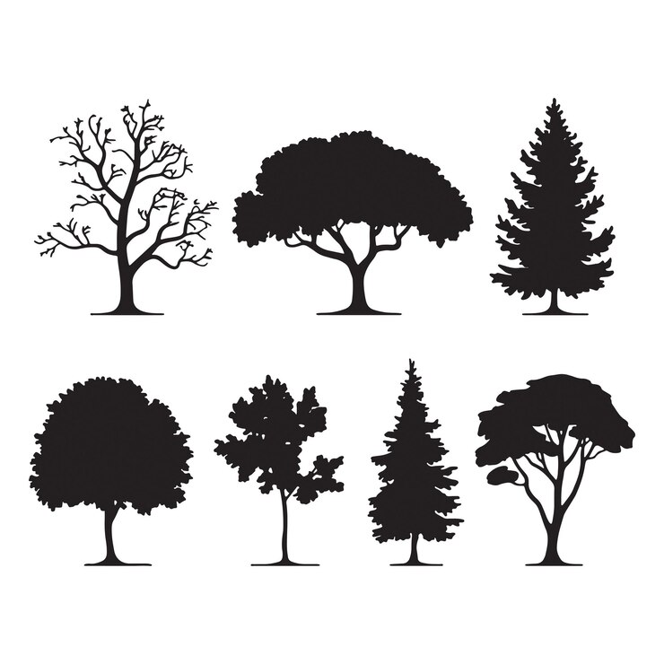 conjunto de árboles de silueta de arte vectorial