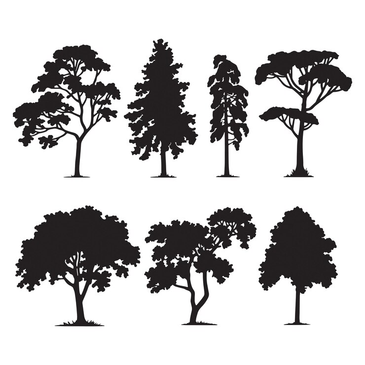 conjunto de árboles de silueta de arte vectorial