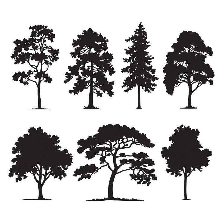 conjunto de árboles de silueta de arte vectorial