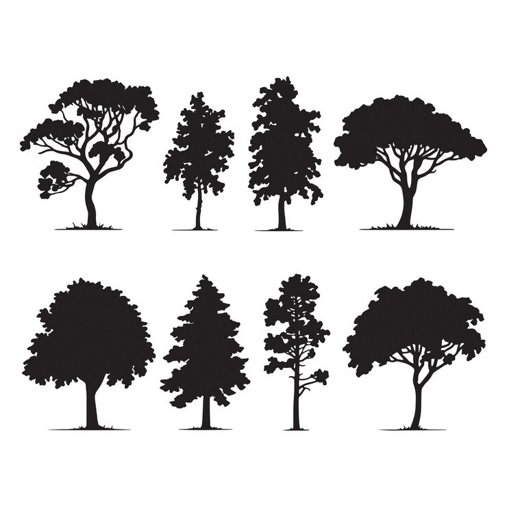 conjunto de árboles de silueta de arte vectorial