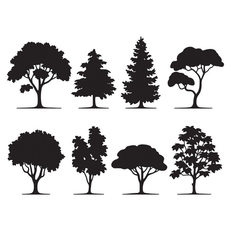 conjunto de árboles de silueta de arte vectorial