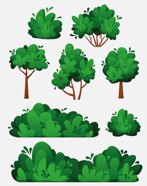 Vector conjunto de arbustos y arboles