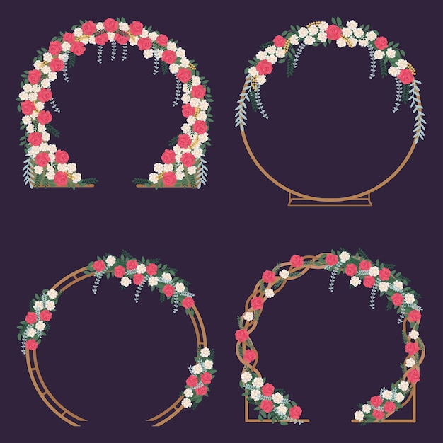 Conjunto de arco de boda con flores.