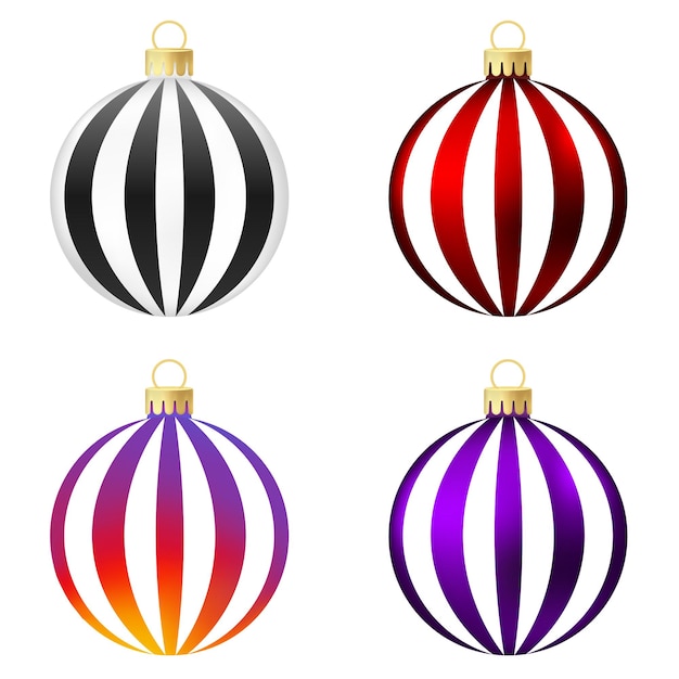 Conjunto de arco iris blanco rojo y juguete o pelota de árbol de Navidad púrpura