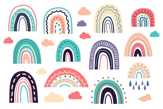 Un conjunto de arco iris de colores lindos colección de ilustraciones de vectores planos para niños