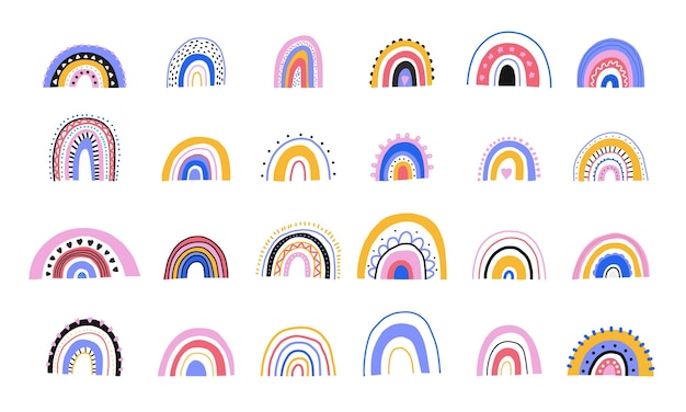 Conjunto de arco iris coloridos Ilustración vectorial de arco de color dibujada a mano
