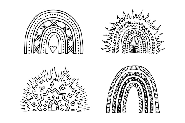 Conjunto de arco iris dibujado a mano Elementos de doodle de imágenes prediseñadas de formas de arco iris abstracto para diseño de impresión de tarjetas