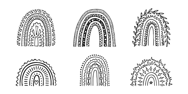 Conjunto de arco iris dibujado a mano Elementos de doodle de imágenes prediseñadas de formas de arco iris abstracto para diseño de impresión de tarjetas
