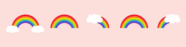 Conjunto de arco iris y nubes Gráficos vectoriales en estilo de dibujos animados