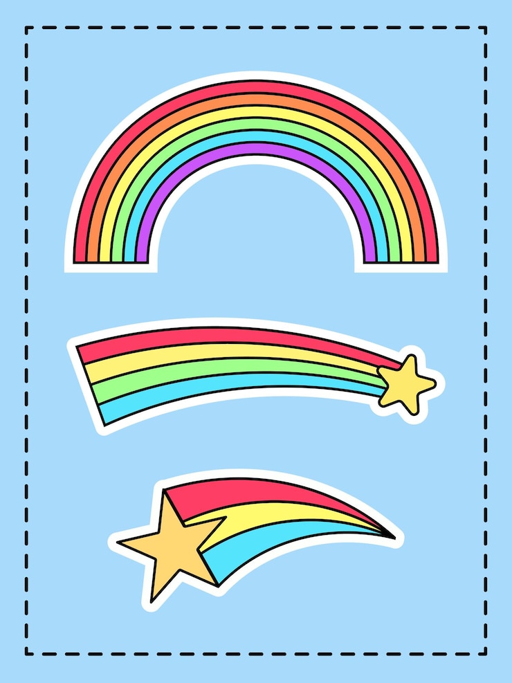 Vector conjunto, de, arco iris, pegatina