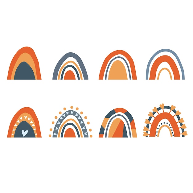 Conjunto de arco iris de vector dibujado a mano sobre un fondo blanco Elementos de diseño para tela de impresión de logotipo