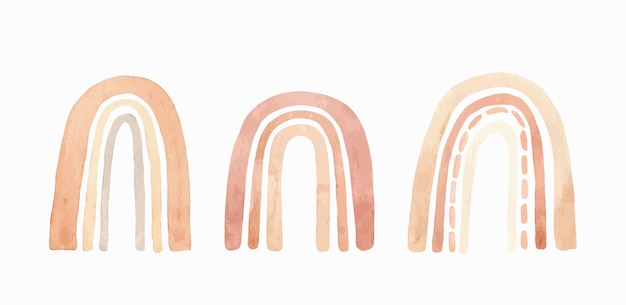 Conjunto de arcoíris modernos simples en colores pastel Linda acuarela dibujada a mano ilustración