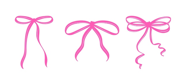 Conjunto de arcos de coqueta rosados en diferentes estilos una encantadora colección de cintas femeninas dibujadas a mano
