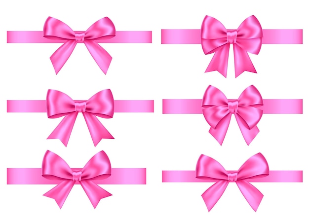 Vector conjunto de arcos de regalo rosa aislado sobre fondo blanco.