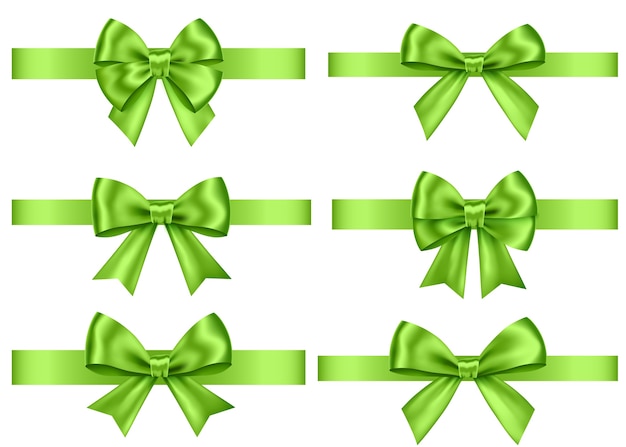 Vector conjunto de arcos de regalo verde aislado sobre fondo blanco.