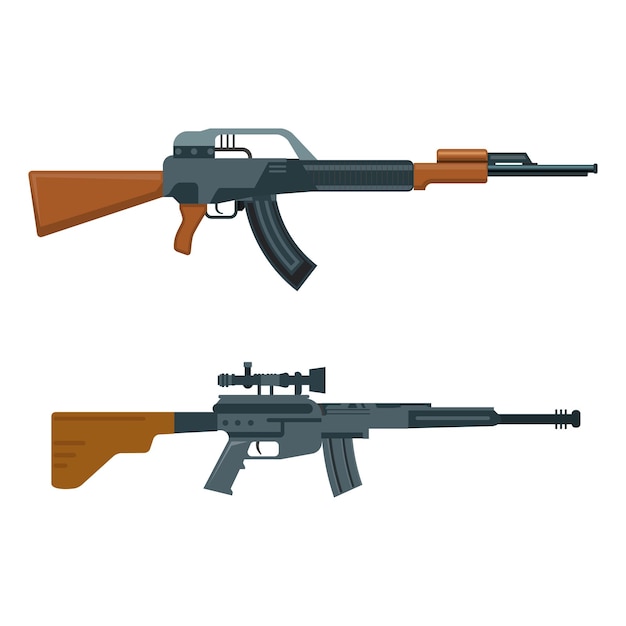 Vector conjunto, de, arma, iconos, plano, moderno, bosquejo