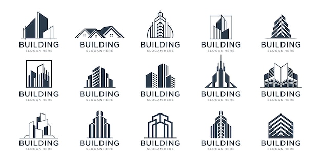 Conjunto de arquitectura de inspiración de diseño de logotipo de edificio establece construcción de colección de diseño de logotipo de bienes raíces