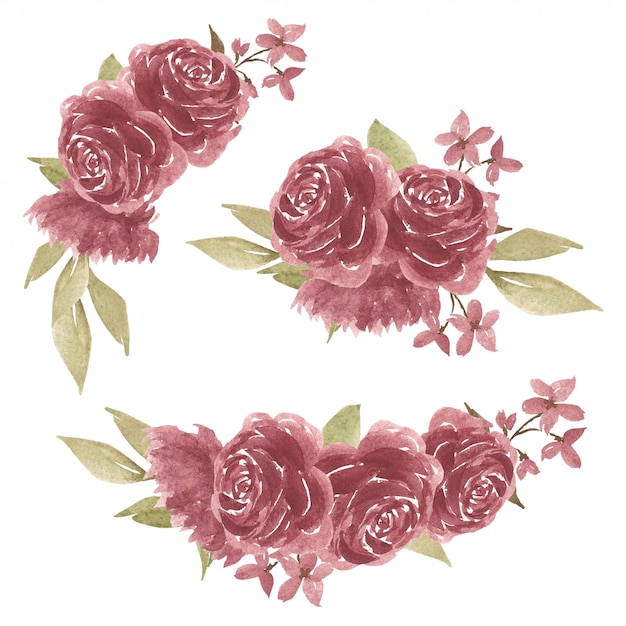 Conjunto de arreglo floral rosa acuarela