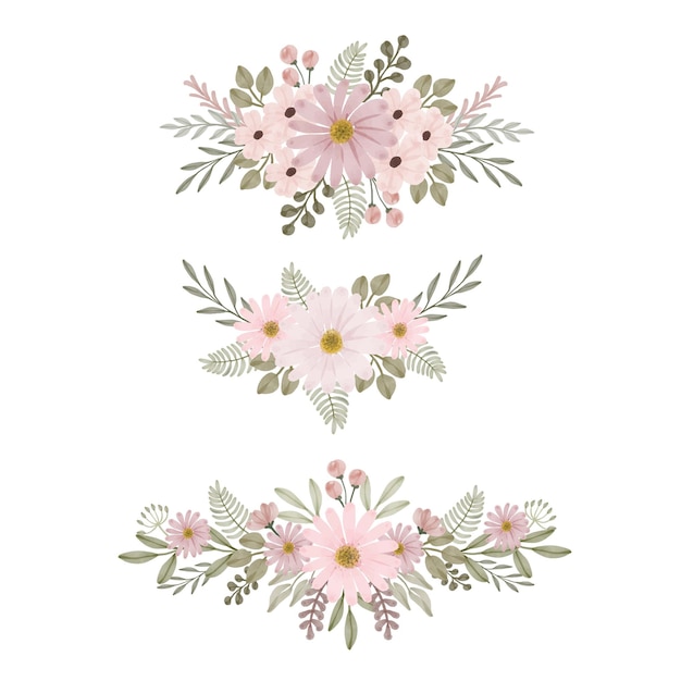 Vector conjunto de arreglos florales de acuarela