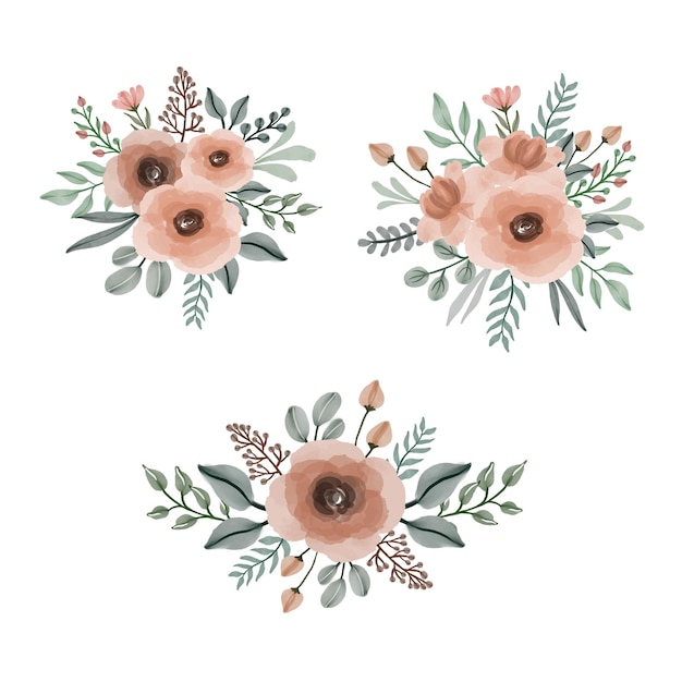 Conjunto de arreglos florales de acuarela