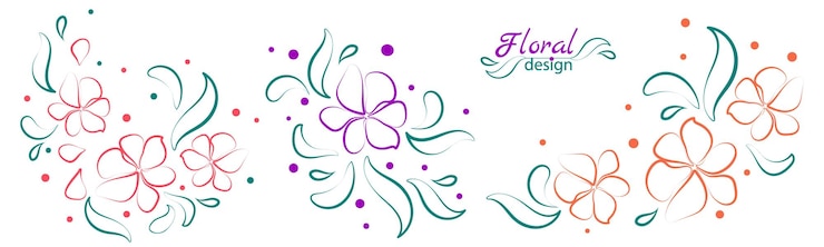Vector conjunto de arreglos de flores de colores con hojas verdes vector aislado uno ine dibujo en fondo blanco
