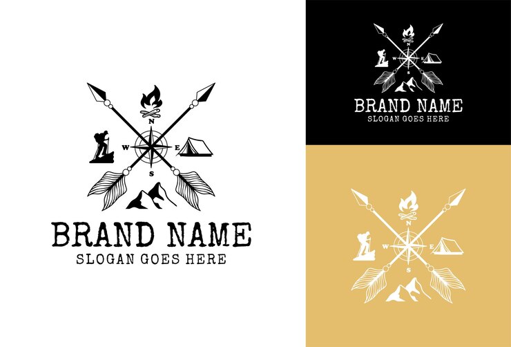 Vector conjunto de arrow cross aventura al aire libre logotipo vintage hoguera tienda de campaña montaña y senderismo hombre icono