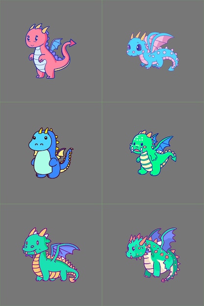 Conjunto de arte de dibujos animados de dragón