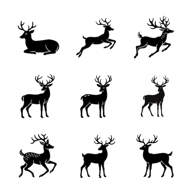 conjunto de arte de diseño vectorial de ciervos e ilustración con fondo blanco