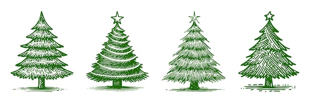 Conjunto de arte de línea de árbol de Navidad dibujado a mano Ilustración vectorial generativa de IA