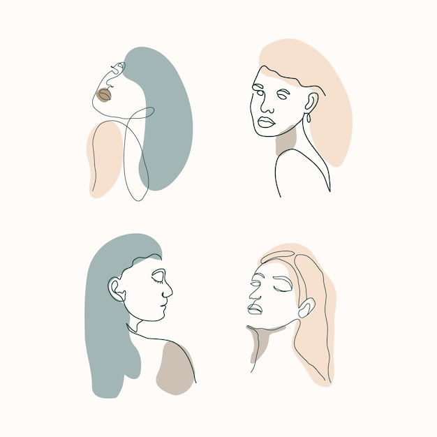 Vector conjunto de arte de línea continua de mujeres.