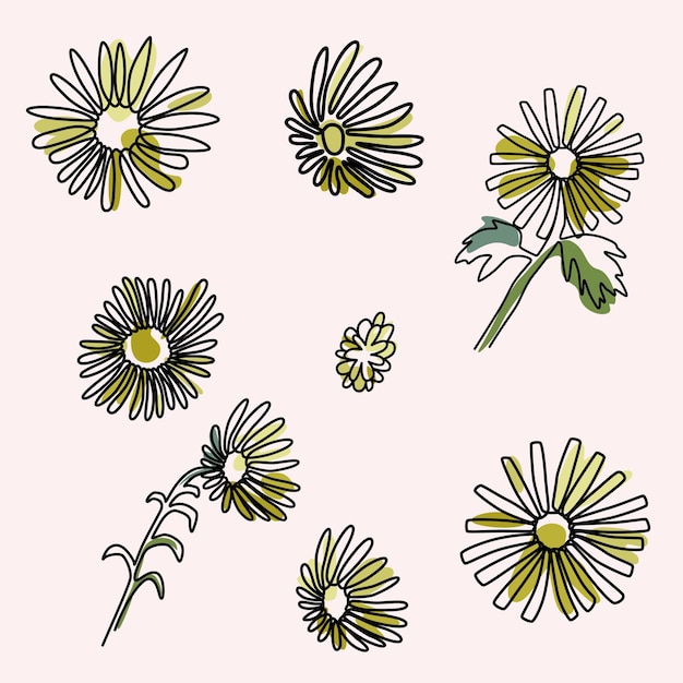 conjunto de arte de una línea de flor botánica en diseño minimalista