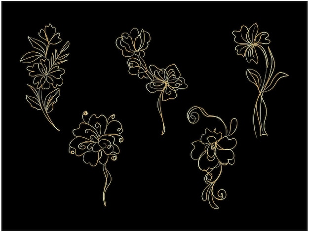 Conjunto de arte de línea floral dorada