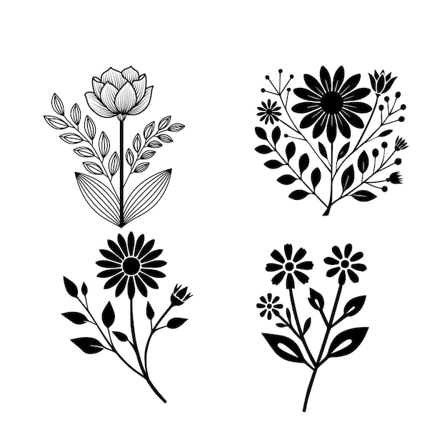 Conjunto de arte de línea floral
