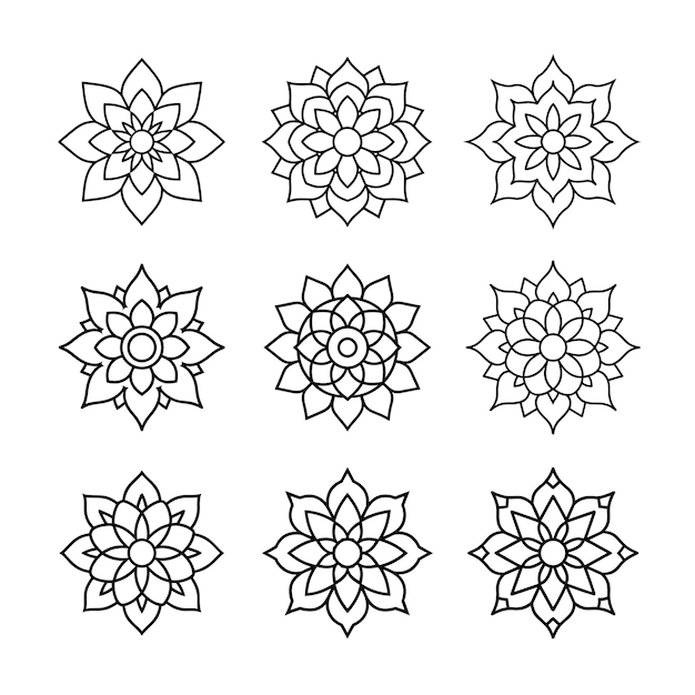Conjunto de arte de línea de Mandala indio