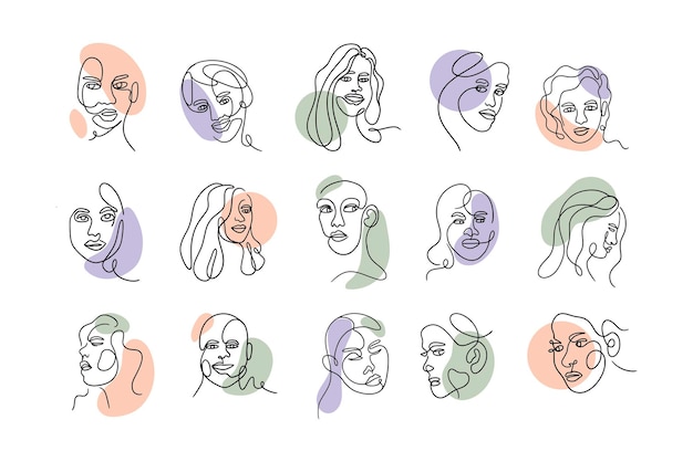 Vector conjunto de arte lineal de cara de mujer abstracta