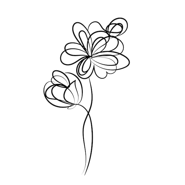 Conjunto de arte lineal de flores silvestres de doodle de hojas botánicas