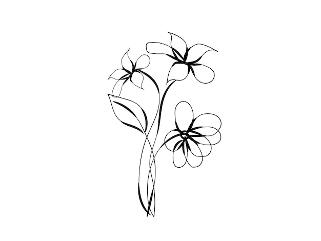 Conjunto de arte lineal de flores silvestres de doodle de hojas botánicas